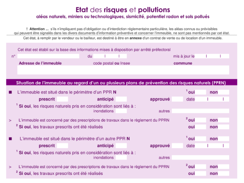 Combien de temps est-valable un état des risques et pollutions ?